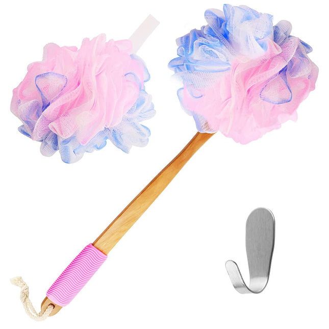 Yoove Loofah Back Scrubber W/Bamboo Charcoal Fiber Infused Bath Sponge, Wooden H