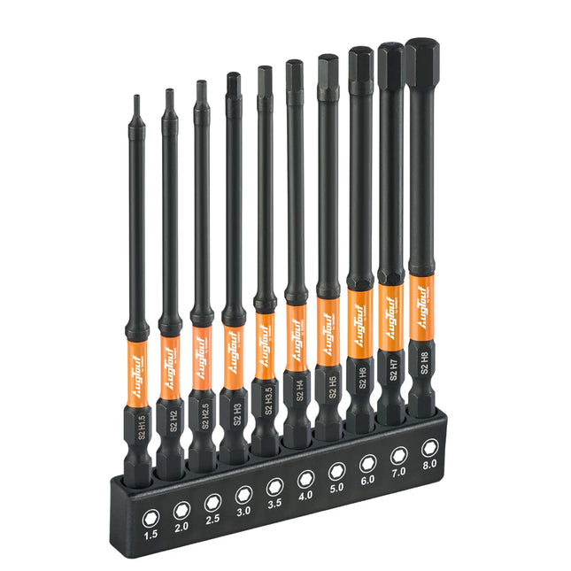 Toolant Impact Hex Head Allen Wrench Drill Bit Set 10Pcs (Metric), 1/4" Hex-Shank S2 Steel Hex Bits Set, CNC Machined Ti