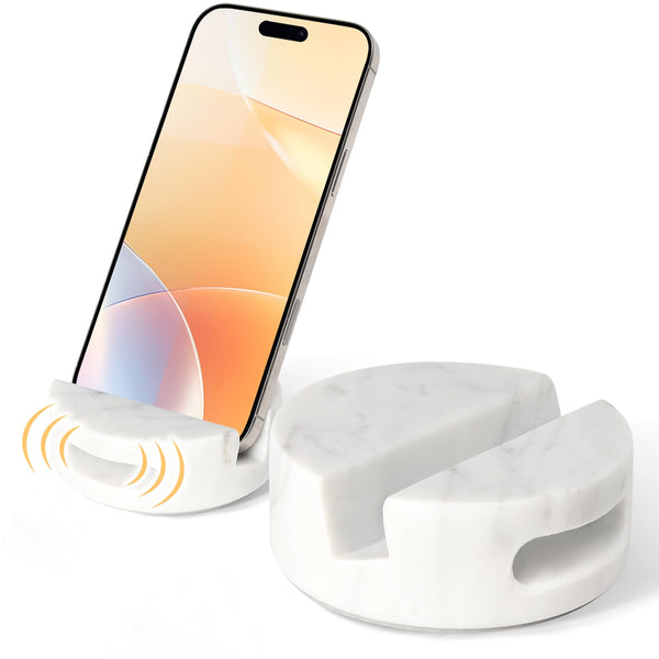 CHISELED ST DF SK Elegant and Versatile White Marble Phone Stand with Sound Amplified Output iPhone Phone Holder Function for Office Desk,Kitchen
