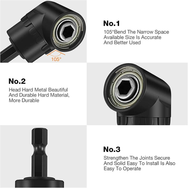 Right Angle Drill Adaptor,4-in-1 Impact Drill Bit Extension,360° Rotatable 1/4 3/8 1/2" Impact Grade Socket Adapter Set,105 Degree Angle