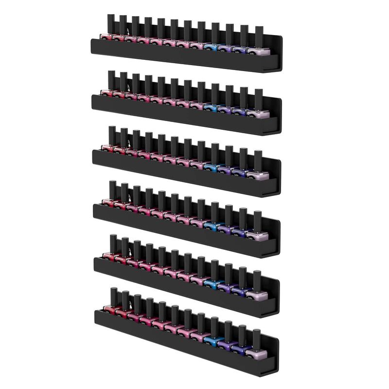 FEMELI Nail Polish Wall Rack, 6 Shelves Acrylic Organizer (15 Inch, Black) | Acrylic Nail Polish holder wall for 66-90 Bottles, Multi-Purpose