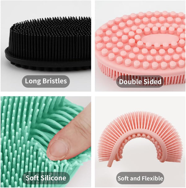 3 Pack Silicone Body Scrubber, Silicone Loofah Exfoliating Soft Body Scrubber, Silicones Body Brush Bath Shower Scrubber for Body, 2 in 1 Bath and