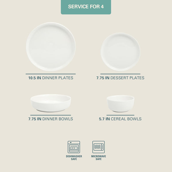Gibson Home Plates and Bowls Sets - Dinnerware Set for 4, 16-Piece White Dishes — Ceramic Dish Set| Microwave & Dishwasher Safe Dishes - Oslo