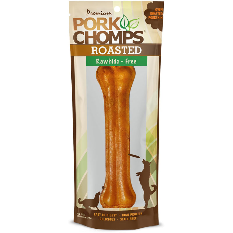 Pork Chomps Roasted Pressed Pork Skin Dog Chew, 7-inch Bone, 1 Count Roasted Pork 1 Count (Pack of 1)