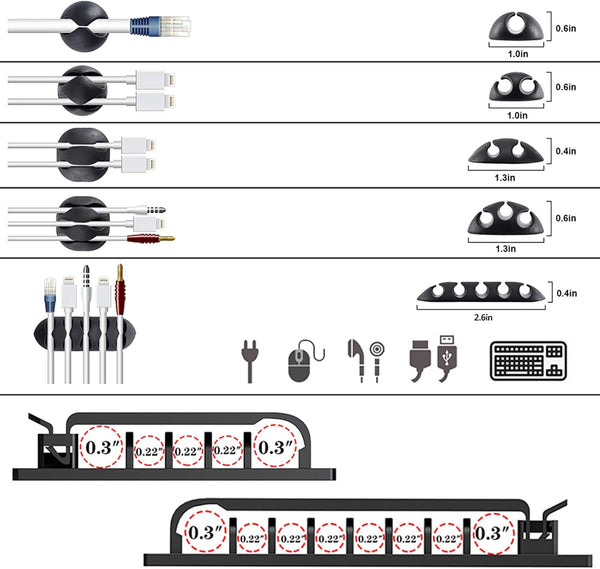 N NOROCME 192 PCS Cable Management Kit 4 Wire Organizer Sleeve,11 Cable Holder,35Cord Clips 10+2 Roll Cable Organizer Straps and 100 Fastening