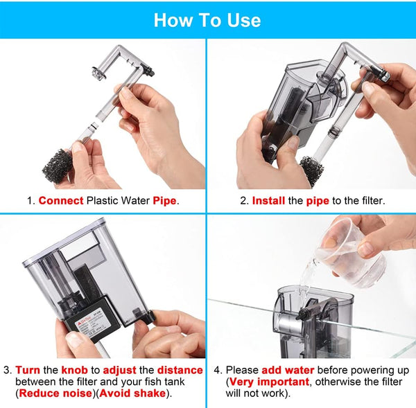 DaToo Aquarium Hang On Filter Small Fish Tank Hanging Filter Power Waterfall Filtration System DTXP-03B (3 to 10 gallons)