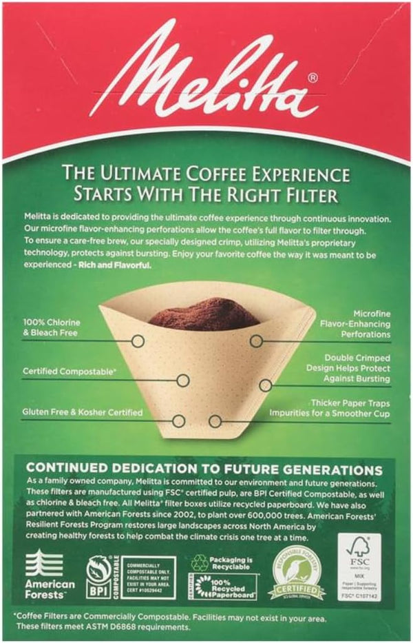 Melitta #4 Unbleached Coffee Filters, Premium, Natural Brown, Flavor Enhancing Coffee Filters for 8-12 Cup Coffee Makers, Kosher Certified,