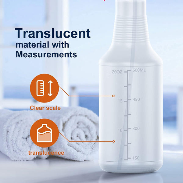 Veco Spray Bottle (5 Pack,24 Oz) with Measurements and Adjustable Nozzle(Mist & Stream Mode), HDPE Plastic Spray Bottles for Cleaning Solution,