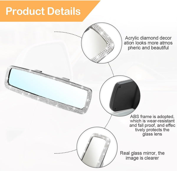 Osilly Bling Car Rearview Mirror, Decorations Rear View Mirror with Crystal Rhinestones & Diamonds, Car Interior Trim Accessories, Clip-on & HD