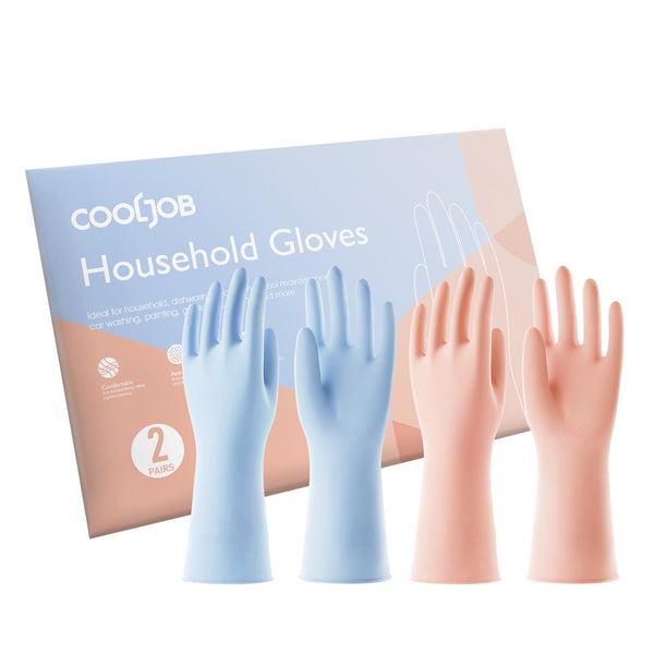 COOLJOB 2 Pairs Thickened Rubber Gloves with Cotton Lining & Non-Slip Grip, Colorful Household Long Lasting Dishwashing Gloves for Kitchen &
