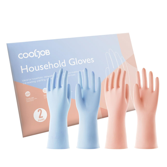COOLJOB 2 Pairs Thickened Rubber Gloves with Cotton Lining & Non-Slip Grip, Colo
