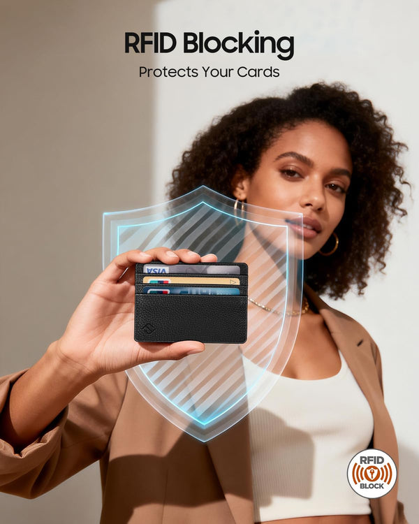 FINTIE Slim Minimalist Front Pocket Wallet RFID Blocking Credit Card Holder | Card Cases with ID Window for Men Women, Black