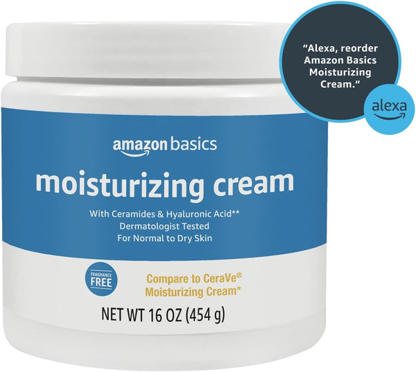 Amazon Basics Moisturizing Cream for Face and Body, Fragrance-Free, with Ceramides, Hydrating for Dry Skin, 16 Ounces, 1-Pack 16 Ounce (Pack of 1)