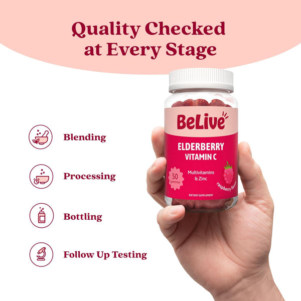 Belive Elderberry Gummies with Zinc and Vitamin C, D, A, E, B12-50 Ct I Immune Support Supplement for Healthy Bones & Teeth, Vegan, Keto & Non-Gmo
