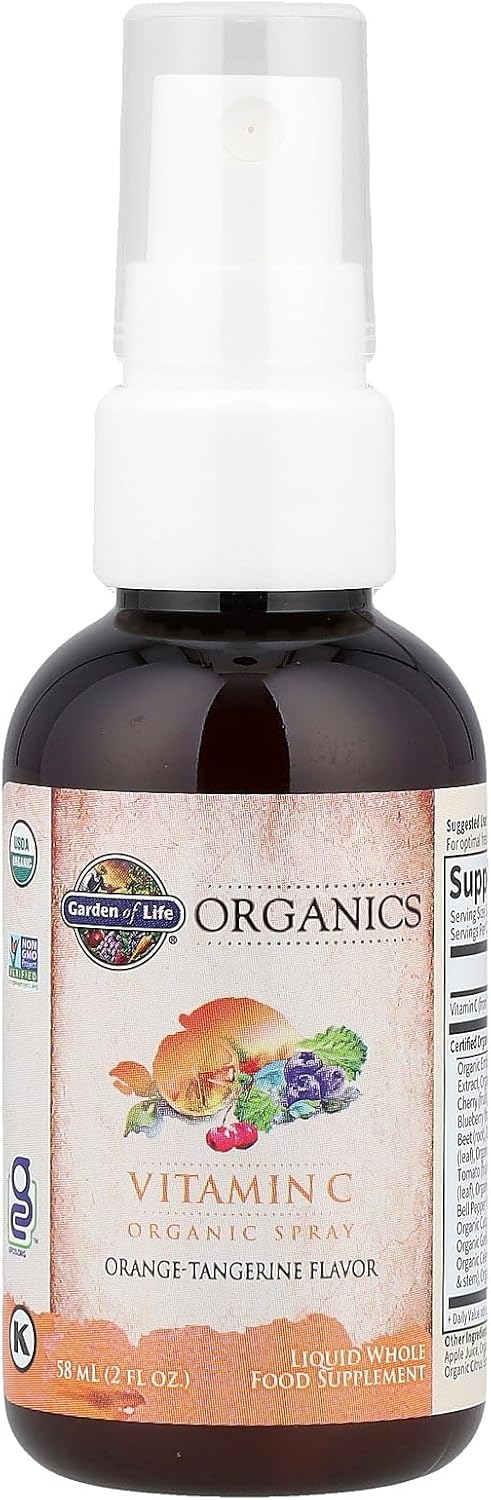 Garden of Life Organics Vitamin C Spray for Kids and Adults - Orange Tangerine, Vitamin C Supplement, Antioxidant for Immune Support and Skin