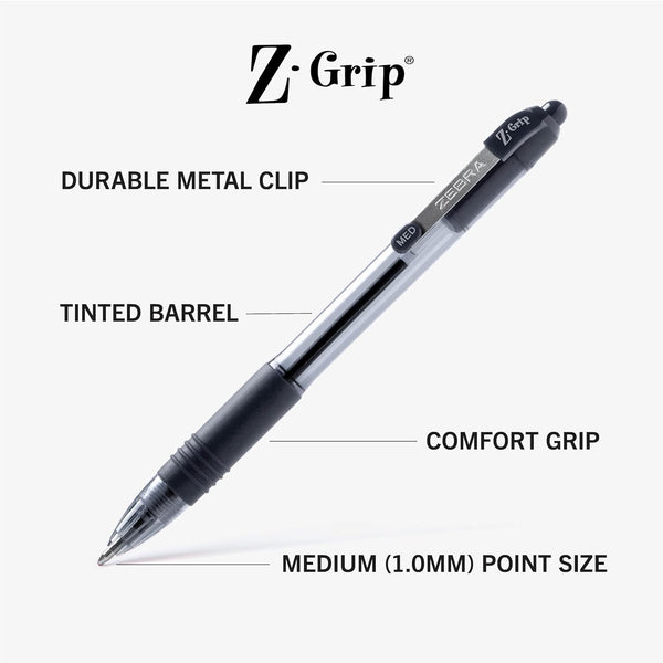 Zebra Pen Z-Grip Retractable Ballpoint Pen, Black Ink, 1.0mm, 18-Pack Black F 1 Count (Pack of 18)