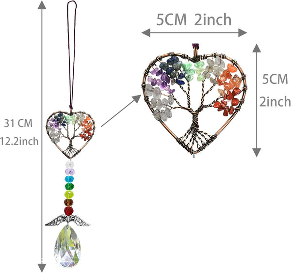 Healing Crystal Decor Tree of Life Car Hanging Accessories Suncatcher with Wings 7 Chakras Window Wall Hanging Decor Meditation Ornaments Home