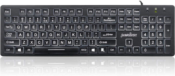 Perixx PERIBOARD-317 Wired Backlit USB Keyboard, Big Print Letter with White Illuminated LED, US English Layout,Black
