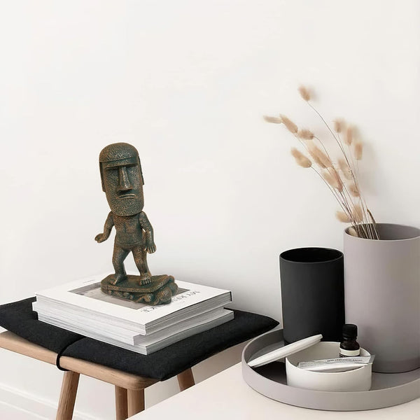 Moai Statue Decor - 6 Inch Easter Island Oranment Resin Stone Decoration for Room Accessories Antique Sculpture for Office Desktop (Surfing)