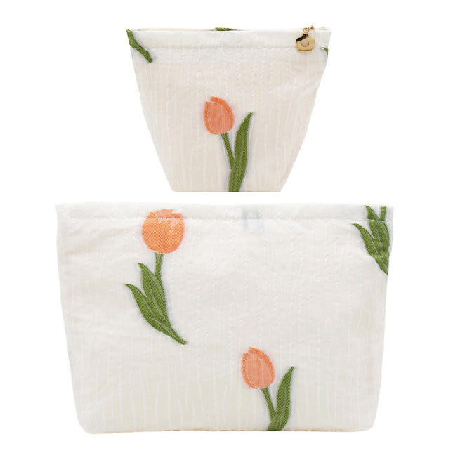 2 Pcs Makeup Bags, Large Cosmetic Bag Travel Toiletry Bag Organizer for Women, Embroidery Craft, Floral Makeup Bag Small