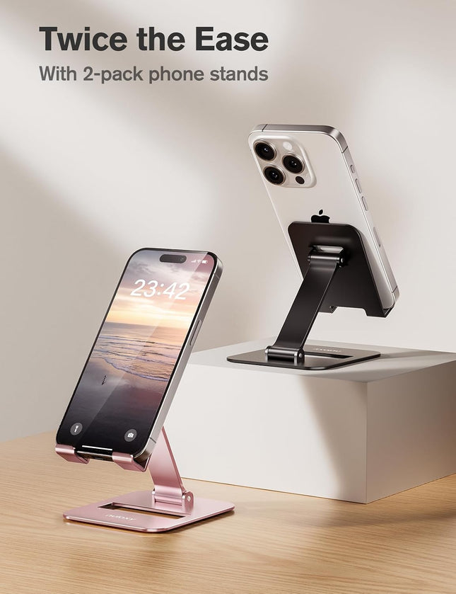 Nulaxy 2 Pcs Aluminum Dual Folding Cell Phone Stand for Desk Black&Rosegold A-Bl