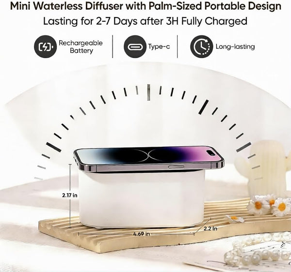 Waterless Diffuser for Essential Oil, Battery Operated Scent Air Aromatherapy Diffuser, Mini Portable Aroma Diffusers with 3 Mist Modes, Cycle