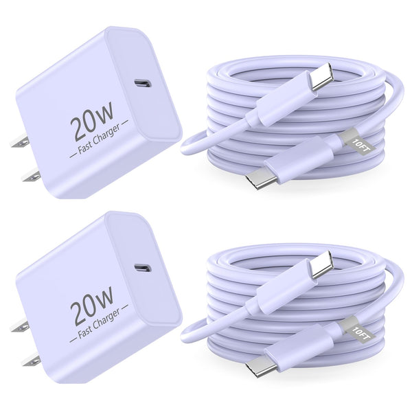Matsusho iPhone 17 16 15 Charger Fast Charging 10 FT, 2 Pack 20W USB C Wall Charger with 10FT Type C Charger Fast Charging Cable for iPhone 17/17