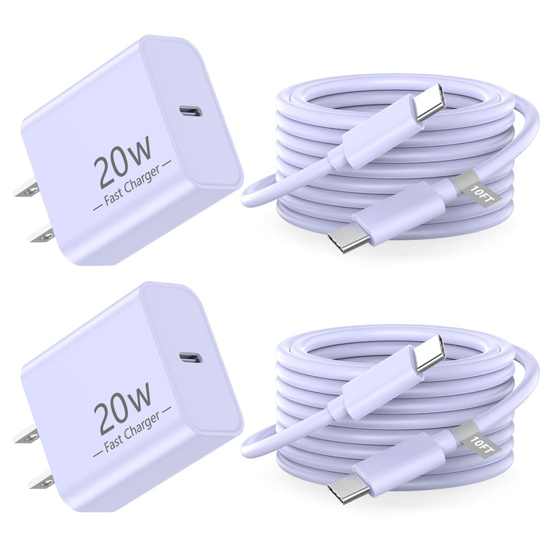 Matsusho iPhone 17 16 15 Charger Fast Charging 10 FT, 2 Pack 20W USB C Wall Charger with 10FT Type C Charger Fast Charging Cable for iPhone 17/17