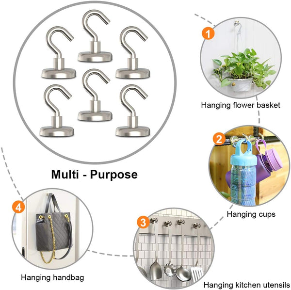 Magnetic Hooks Heavy Duty, 110 Lbs Strong Magnet Hooks for Hanging, Magnet with Hook for Cruise, Refrigerator, Pack of 6