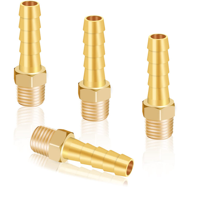 KOOTANS 4Pcs Brass Hose Barb Fittings 5/16" Hose Barb to 1/8 NPT Male Thread Air Hose Fittings Brass Quick Coupler Air M