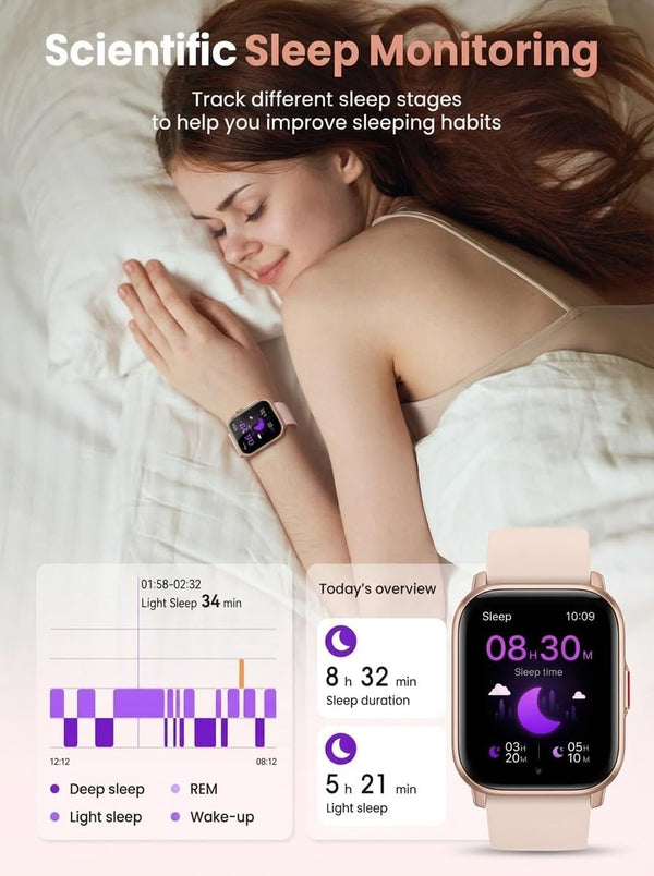 SKG Smart Watch for Men Women Android Iphone, with Alexa Built-In & Bluetooth Call(Answer/Make Call) 1.69" Fitness Tracker with IP68 Waterproof,