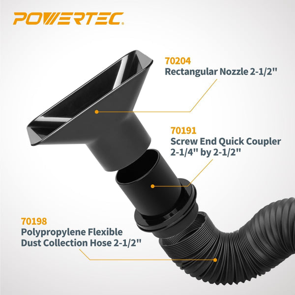 POWERTEC 70204 Dust Collection Rectangular Hood Nozzle for 2-1/2” Dust Collection Hose Fittings