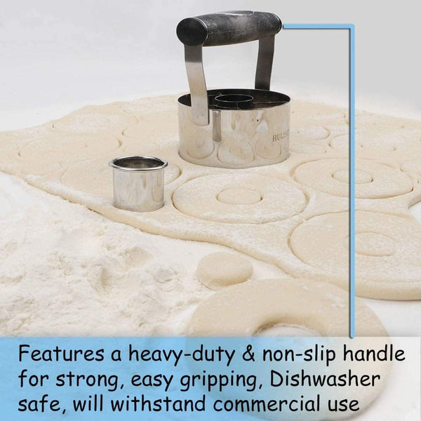 HULISEN Donut Cutter, 3.5 inch Stainless Steel Doughnut Cutter with Soft Grip Handle, and Small Biscuit Cutter, Professional Baking Dough Tools,