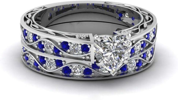 Couple Ring Bridal Sets His Hers Women 10k White Gold Filled Men Tungsten Carbide Wedding Engagement Ring Band women's size 7 & men's size 10