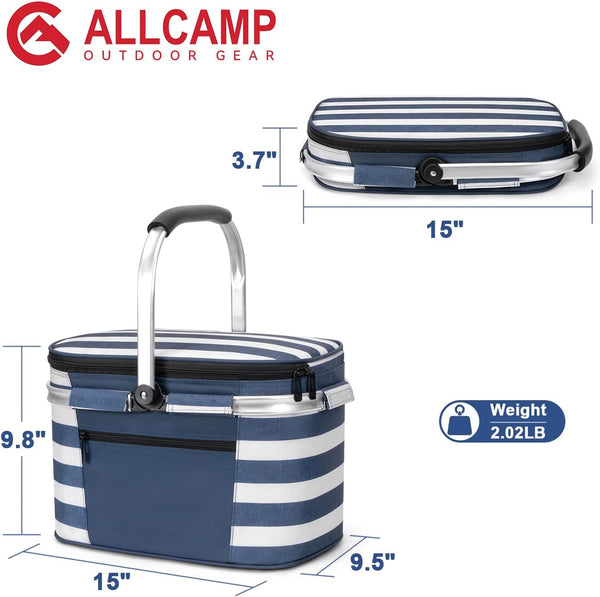 ALLCAMP Picnic Basket - Insulated Cooler, Thickening Foldable Picnic Basket with Removable Baskets & Sewn-in Frame, Basket for House Warming Gifts
