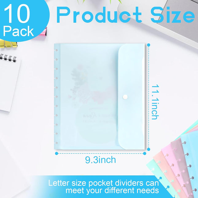 10 Pack Discbound Pocket 8.5 * 11.1 Inch Letter Size Pocket Dividers Discbound Notebook Planner Plastic Envelopes Planner Pocket Inserts for