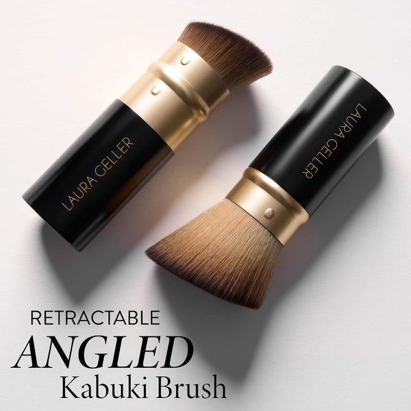 LAURA GELLER NEW YORK Retractable Black Kabuki Brush for Liquid, Cream and Powder Face Makeup with Aluminum Handle