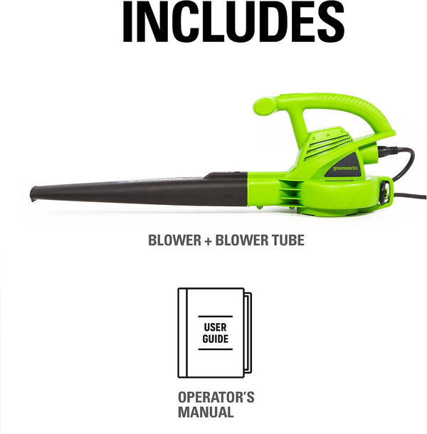 Greenworks 7 Amp 160 MPH/150 CFM Single Speed Electric Blower, 24012, green Blower (160 MPH / 150 CFM) Corded
