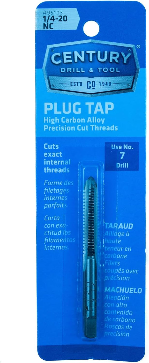 Century Drill & Tool 95103 Fractional Plug Tap, 1/4-20 NC | .20" shank, use drill 7, consistent tapping results 1 Count (Pack of 1)