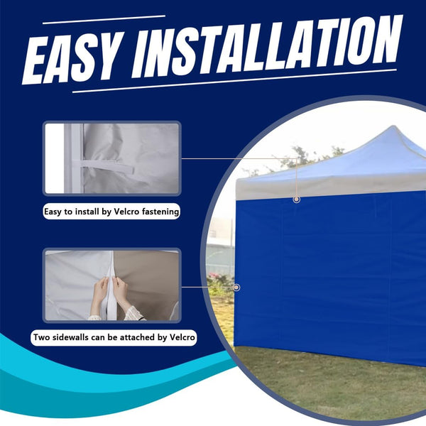 10x10 Pop Up Canopy Tent Sidewalls - Straight Leg Compatible, 300D Waterproof Polyester with 99% UV Protection, 3 Piece Royal Blue Wall Set Fit