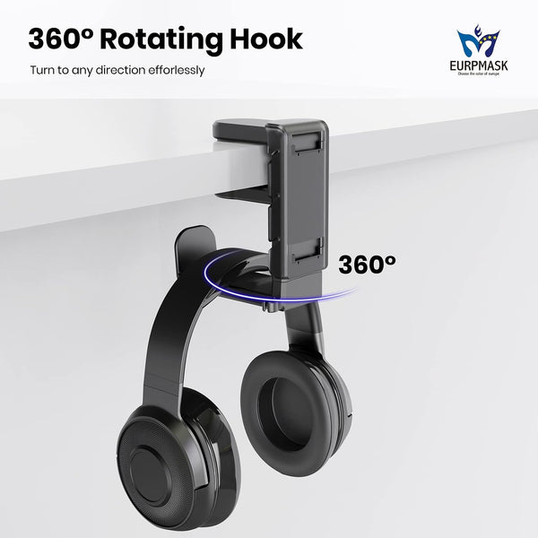 3-in-1 Headset&Controller Holder - EURPMASK Upgraded PC Gaming Headset Stand, Adjustable Clamp-on Headphone Holder,Headphone Controller Hook Under