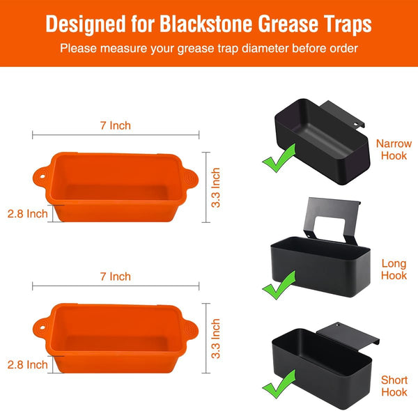 2 Pack Blackstone Silicone Grease Cup Liners for 36 28 22 17 Inch Griddle, Reusable Catcher Liner Grill Tray Blackstone Accessories, Replacement