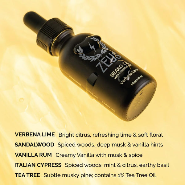 ZEUS Natural Beard Oil for Men, Premium Grooming Oil to Soften, Hydrate, Condition & Control Frizz in Beard and Mustache (Made in USA) Tea Tree