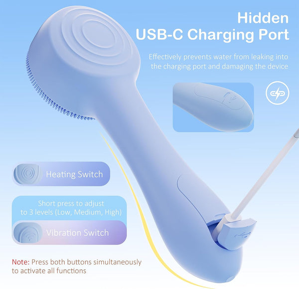 Facial Cleansing Brush Silicone Face Scrubber Waterproof Rechargeable Exfoliator Massage Device for Men & Women, Deep Pore Cleansing, Exfoliating,