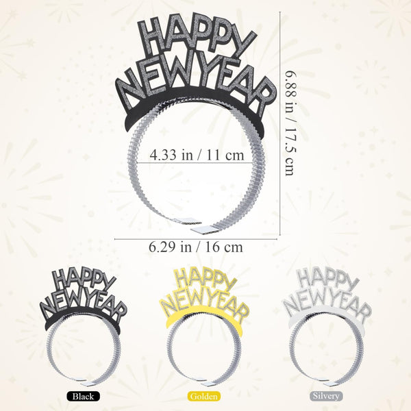 Amosfun HAPPY NEW YEAR Headband Tiara New Years Party Favors Gold Silver Black 12 Pieces
