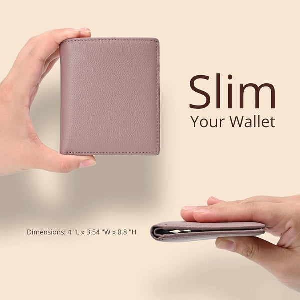 Bveyzi Ultra Slim Small RFID Wallet for Women, Leather Tiny Thin Bifold Pocket Ladies Wallet Dark Pink