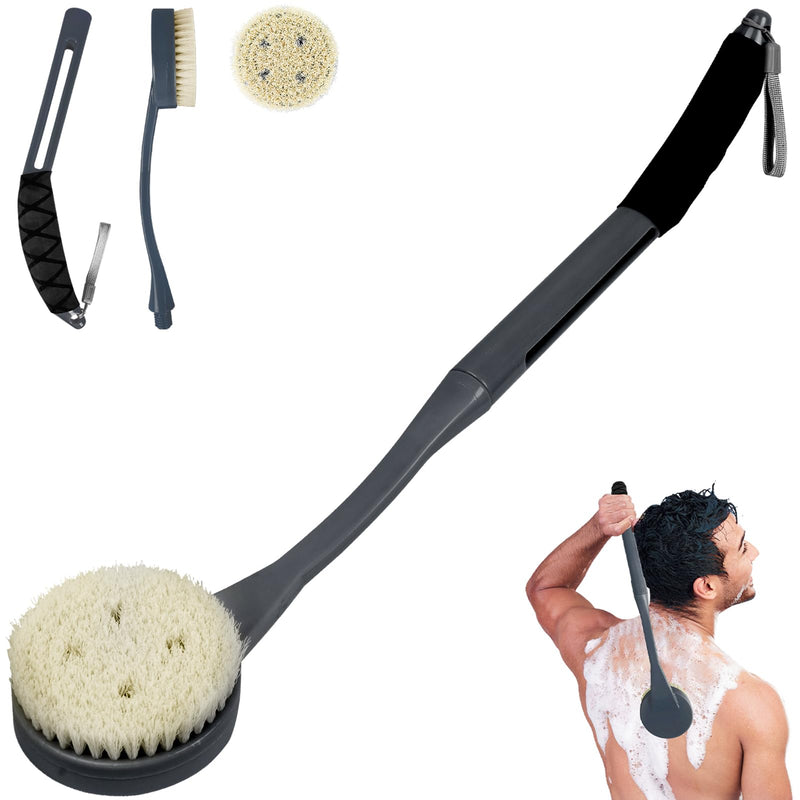 Back Brush Long Handle for Shower, 20.5â Back Bath Brush for Shower, Back Scrubber, Exfoliation and Improved Skin Health for Elderly with Limited