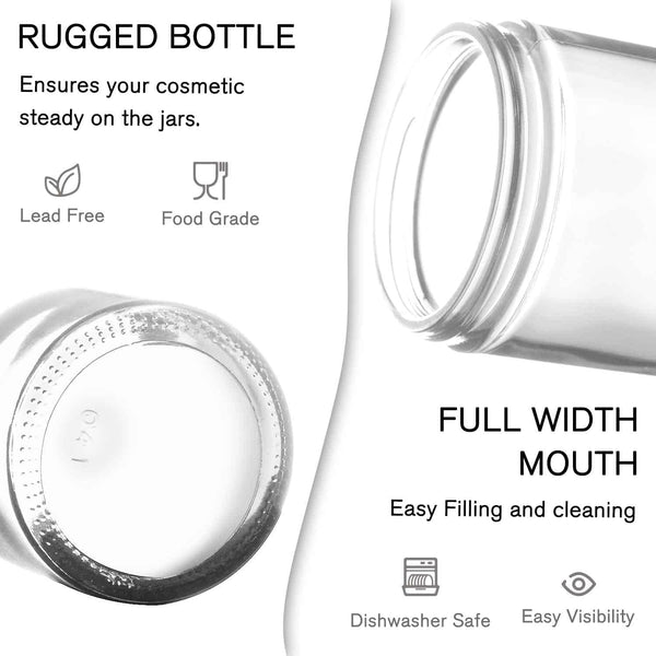 Small Glass Jars with Lids, 3 pack 2 oz Bumobum Clear Jars with Black Lids, Blank Labels & Inner Liners, 60 ml Empty Round Cosmetic Containers for