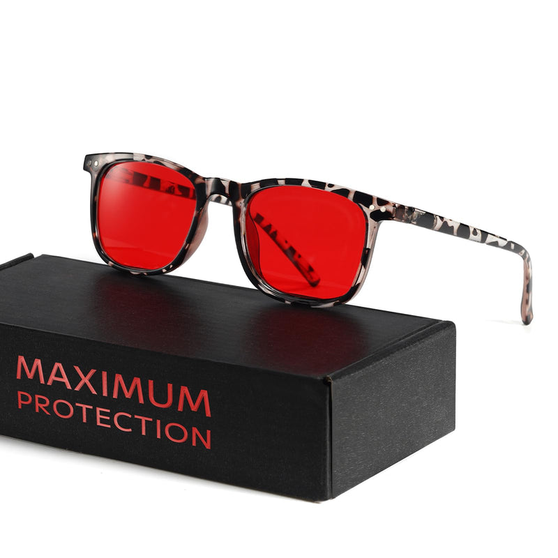 TIJN Blue Light Blocking Glasses, Square Frame for Computer Gaming Leopard Red
