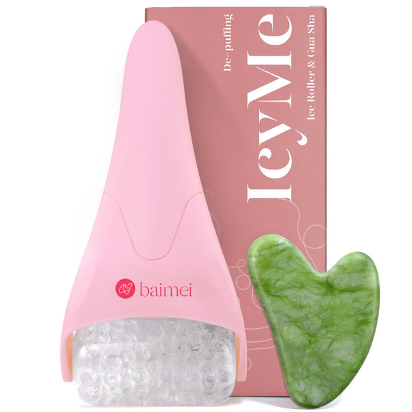 BAIMEI Icyme Ice Roller for Face and Gua Sha Facial Tool Set, Ice Face Roller Reduces Puffiness Relieves Migraines Skin Care Tools, Self Care Gift